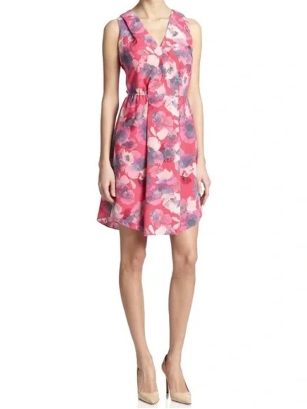 Rebecca Taylor Pink Floral V-Neck Sleeveless Silk Mini Dress